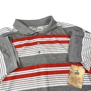 NEW Denim & Rivets XL Grey Red Striped Short Sleeve Polo Shirt Casual Prep Retro